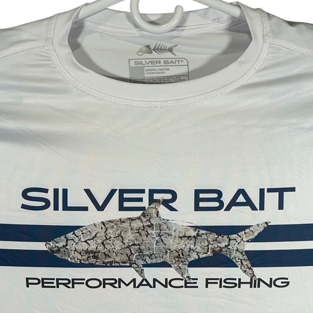 Silver Bait Mens Performance Fishing Shirt White Long Sleeve UPF 50 Tarpon M New